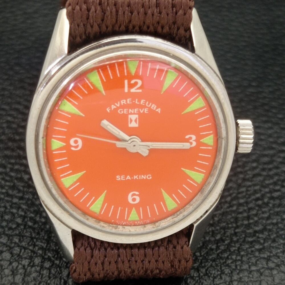 Vintage 1977 Favre Leuba Manual Mens Silver Watch W/Leather Strap - Picture 3 of 7